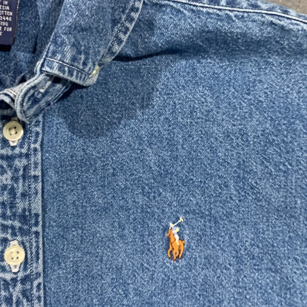 90s Y2K Ralph Lauren Denim Shirt Kids Size S Button Down Classic Prep Heritage